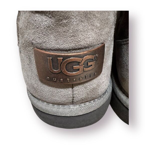 UGG Gray Leather Shearling Lined Zip Boots Women's 7 Mid Calf Boots Winter - Picture 5 of 9